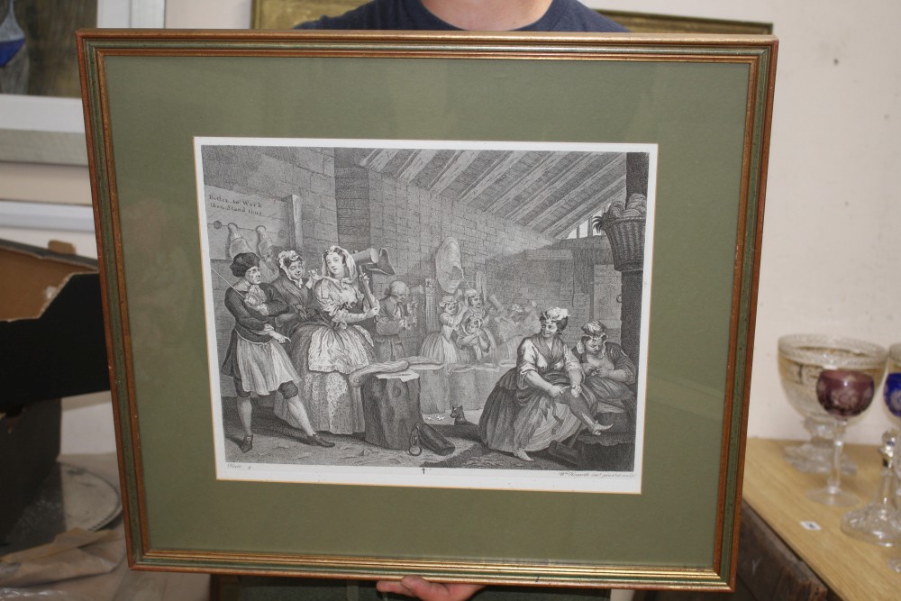 William Hogarth, set of six engravings, A Harlots Progress, 33 x 40cm